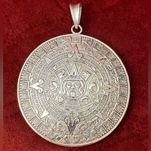 VINTAGE AZTEC CALENDAR Medallion PENDANT 925 Sterling Silver,